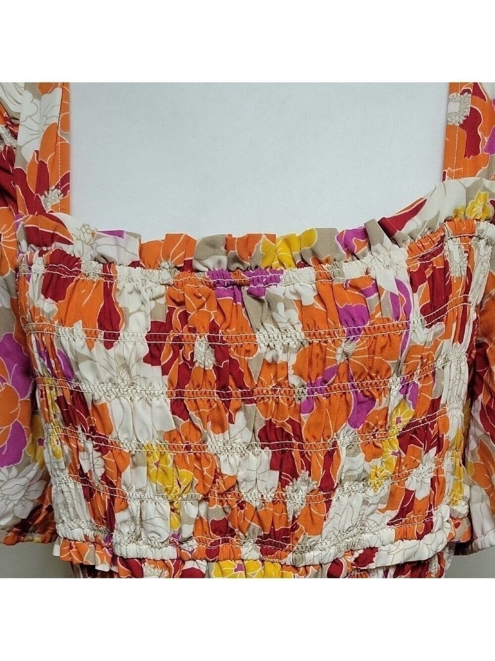 Orange Puff Sleeve Maxi Sundress for Wedding Guests XL Beach Summer Winetasting - Picture 5 of 9